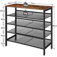 Zapatero, Zapatero de 6 Niveles, Estantería para Zapatos, Estantes de Malla Ajustables, para Entrada, Pasillo, Dormitorio, Estructura Metálica, Marrón Rústico y Negro - details 24