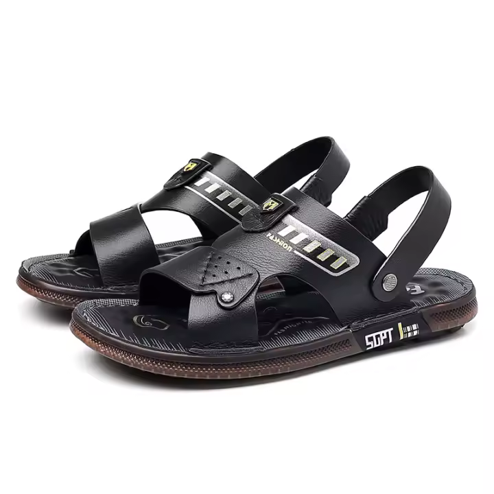 Sandalias de hombre de cuero genuino, cómodas y frescas para el verano, antideslizantes para uso en exteriores. - 1