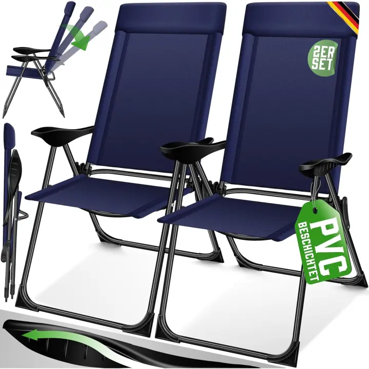 Sillas de Jardín Plegables de Aluminio con Respaldo Alto Ajustable 7 Posiciones, Apoyabrazos Transpirables, Portátiles, Silla de Camping para Jardín y Terraza - 1