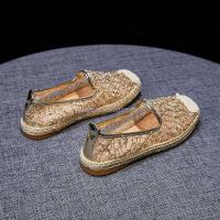 Nuevos zapatos planos de alta calidad, tela tejida de seda dorada para mujer, zapatillas de lona de verano, marca famosa - details 6