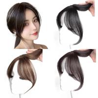 Pelucas con flequillo de parte media, extensión de cabello Invisible con flecos falsos, cabello Natural, postizos con Clip negro - details 1