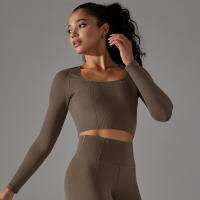 Nessaj-camisas de yoga sin costuras para mujer, top corto de manga larga, ropa deportiva para yoga, fitness, gimnasio, entrenamiento, correr - details 21