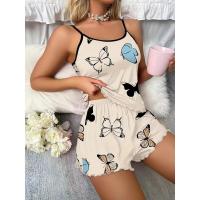 Conjunto de pijamas con estampado de mariposas para mujer, camisola informal a cuadros a la moda, pantalones cortos para mujer - details 9