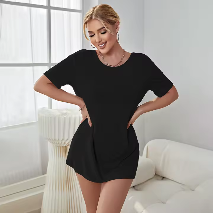 Ropa para el hogar de cuello redondo para mujeres falda corta suelta y cómoda - 1