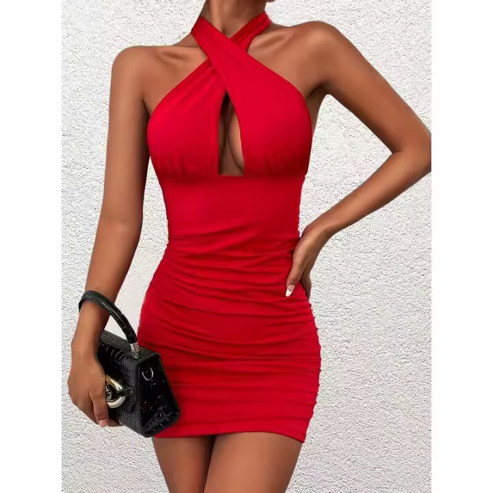 Vestido halter cruzado con corsé sin espalda sexy bodycon para mujer - 1