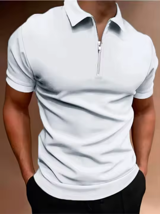 Camiseta polo de manga corta de color sólido con solapa para hombre, top de ajuste informal, ropa para hombre - 1