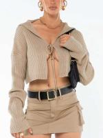 Cardigan de Punto con Encaje para Mujer Ouwu Top Corto de Color Sólido Abrigo de Moda Cálido - details 8