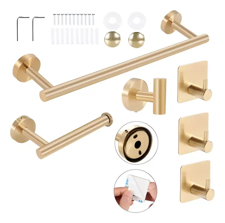Juego De Accesorios Para Baño Toallero, Oro Cepillado, 6piezas - 1