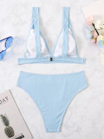 Bikini unicolor para mujer, traje de baño Sexy, conjunto de Bikini con Push-up, traje de baño brasileño, ropa de playa para verano - details 10
