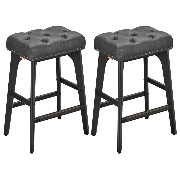 Taburetes de Bar, Taburetes de Cocina, Cuero Sintético con Costuras, Moderno Siglo Medio, 66 cm de Alto, - 1