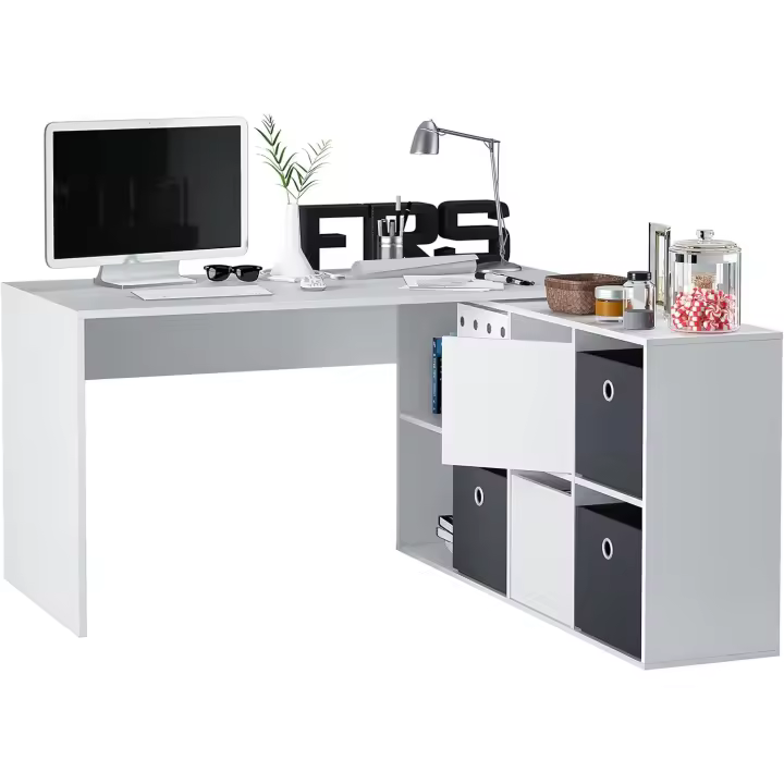 Escritorio Multiposición Reversible, Mesa Estudio, Mesa PC, Modelo Adapta XL, Acabado en Blanco Artik - 1
