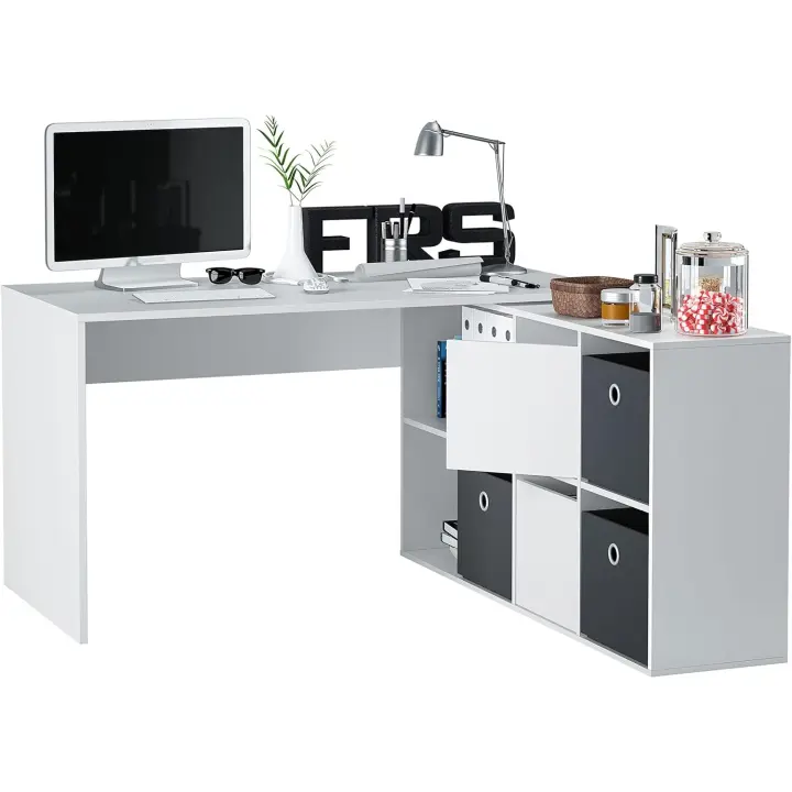 Escritorio Multiposición Reversible, Mesa Estudio, Mesa PC, Modelo Adapta XL, Acabado en Blanco Artik - 1
