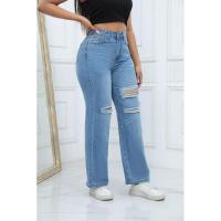 Vaqueros azules sueltos con agujeros para mujer, pantalones acampanados, moda 2025, cintura media para adolescentes - details 8