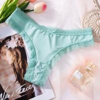 Bragas dulces sin costuras de seda helada, Tanga de cintura baja con lazo de encaje, ropa interior, bragas de verano para mujer y niña - details 7
