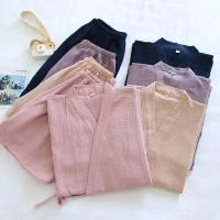 Conjunto de pijama de 2 piezas para pareja japonesa, hilo de algodón fino, pantalones cortos de manga corta, kimono para hombre y mujer, decoración del hogar - details 9