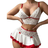 Conjunto De Lencería Erótica Para Mujer Sexy Sin Costuras Translúcido De Encaje Bragas Y Sujetador Con Garter Kit De Underwear - details 3