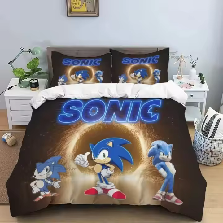 Juego de Ropa de Cama de Dibujos Animados en 3D Cubierta de Edredón, Funda de Almohada, Funda de Cama Tamaño Rey y Reina Diseño de Animales de Juegos de Dibujos Animados - 1