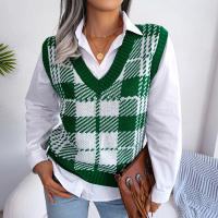 Suéter sin mangas de punto para mujer, chaleco a cuadros, nuevo estilo bonito, otoño e invierno, 2023 - details 3