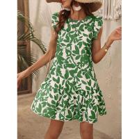 Vestido de verano para mujer con cuello redondo, manga con volantes y estampado de volantes - details 9