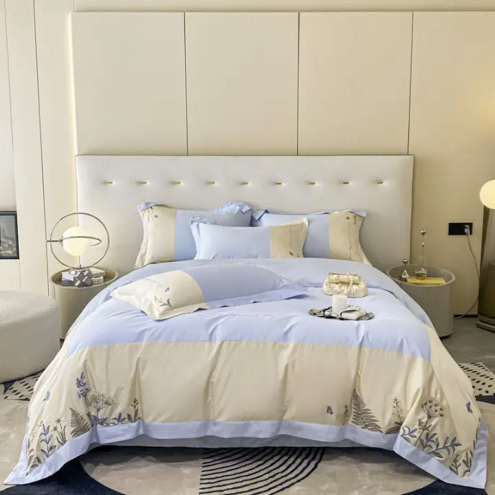 Ropa de cama de algodón de fibra larga, juego de empalme de dos colores, cuatro piezas, Simple y a la moda, novedad de 2023 - 1