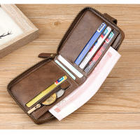Cartera pequeña Vintage para hombre, monedero corto de cuero PU, Color sólido, con cierre y cremallera - details 7