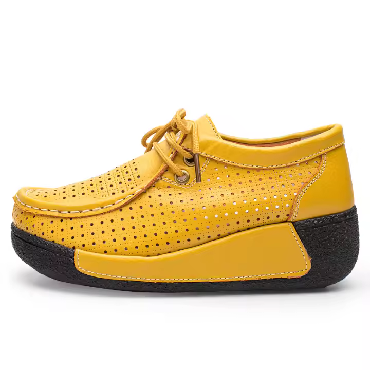 Mocasines de cuero con cordones y plataforma para mujer, cómodos mocasines con cuña y punta redonda - 1