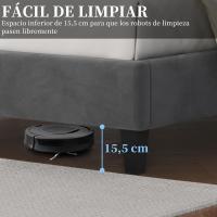 Marco de cama con cabecera tapizada, altura ajustable, soporte de láminas de madera y patas metálicas, color gris oscuro. - details 37
