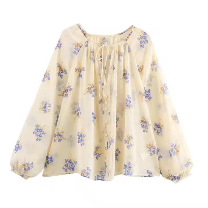 Blusa de Primavera Suave Estampado Floral Comodidad Versátil Moda para Mujeres - 1