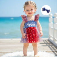 Pudcoco-Conjunto de 4 de julio para niña, pelele con estampado de estrellas y letras, vestido de malla con mangas voladoras y diadema con lazo, conjunto de 2 uds. - details 8