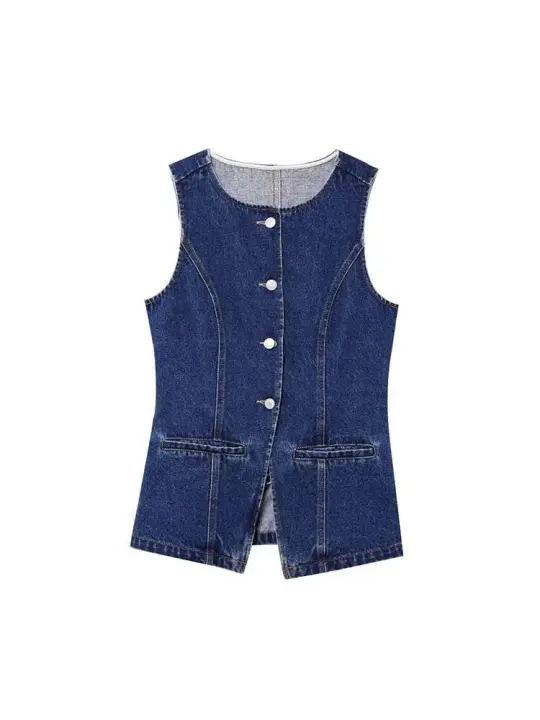Chaqueta Denim de Verano 2025 para Mujer Cuello Redondo, Camisa de Moda Sólida, Vestido de Calle Elegante, Ropa al Aire Libre - 1