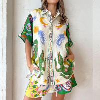 Conjunto de pantalones de moda casual con estampado elegante para mujer, primavera 2025, manga tres cuartos - details 4