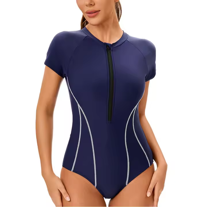 Bañador deportivo de una pieza para mujer, ropa de playa de manga corta, 2024 - 1