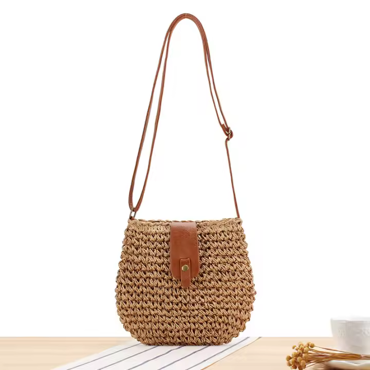 Bolsa de papel tejida pequeña para fotografía, bolsa cruzada versátil, estilo bosque, playa, vacaciones en la playa, nueva cuerda - 1