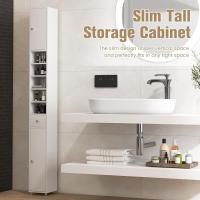 Armario de Baño Alto, Columna Auxiliar para Almacenamiento de Baño, con 2 Armarios y 1 Cajón, Organizador Armario Estrecho 20 x 20 x 180 cm, para Inodoro, Oficina - details 2