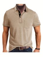 Camisa de manga corta para hombre, camisa de solapa con botones, bolsillo en el pecho, color sólido, a la moda - details 50