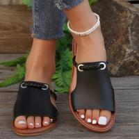 Chanclas de cuero para mujer, Sandalias planas a la moda de marca de verano, sandalias de diseñador, talla grande 43, nuevas - details 1