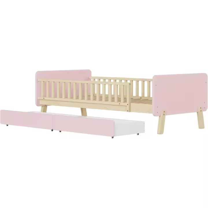 Cama infantil con 2 cajones, cama individual de madera maciza con somier (90 x 190 cm (blanco) - 1