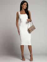 Vestido Bodycon de Moda Verano Cuello Cuadrado Kintted de Lino Khaki Vestido Mid de Moda para Mujeres Estilo Casual y Adelgazado - details 10