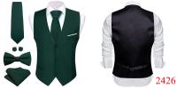 Chaleco de diseñador para hombre, chaleco de satén de seda Lisa verde oscuro, pajarita, pañuelo, traje Formal de boda para hombre, chaqueta sin mangas Barry Wang - details 61
