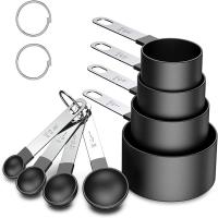 Tazas medidoras con cabezal de plástico, mango de acero inoxidable para medir ingredientes líquidos secos, cucharada precisa, 8 piezas por juego - details 0
