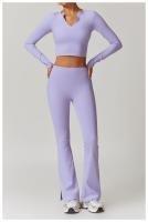 Conjunto deportivo de ocio para mujer, pantalones de pierna ancha de cintura alta, Top adelgazante de manga larga para Fitness, Otoño e Invierno - details 5
