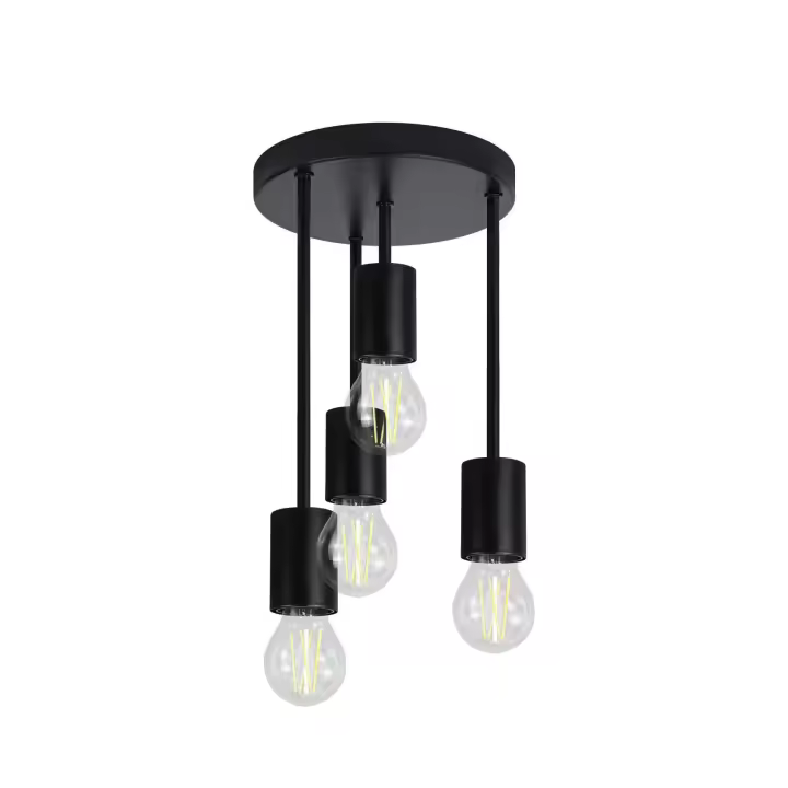 CBJKTX Luz de Techo Luz de Techo Negra Vintage 4 Bombillas E27 Lámpara de Cocina de Metal Retro Focos de Techo Industriales Colgantes - 1