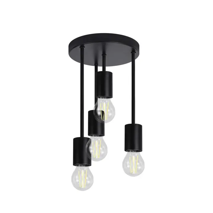 CBJKTX Luz de Techo Luz de Techo Negra Vintage 4 Bombillas E27 Lámpara de Cocina de Metal Retro Focos de Techo Industriales Colgantes - 1