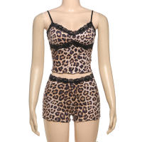 BUNO-Conjunto de 2 piezas con estampado de leopardo callejero Insglas sexi Camisetas sin espalda de encaje de cuello bajo sin espalda + pantalones cortos de verano para chicas calientes - details 8