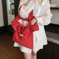2025 nueva malla bolso de hombro hada viento hoja de loto borde bolso femenino gasa bolso de mano - details 2