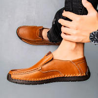 Zapatos De Cuero Hechos a Mano Para Hombre Mocasines Casuales Cómodos Zapatos Planos Para Exterior Caminar Talla Verdadera Para Adultos - details 18