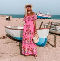 Vestido Largo para Mujer Verano 2025 Escote Palabra de Honor con Estampado de Flores Rojas - details 14