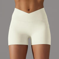 Hamidou-pantalones cortos de gimnasio cruzados para mujer, pantalones cortos de Yoga con bolsillos, mallas de entrenamiento para mujer, pantalones cortos de cintura alta, realce de glúteos - details 15