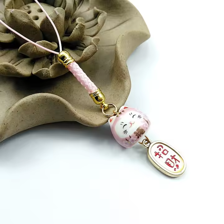 Accesorios, buena suerte, colgante para teléfono, decoración para bolso, abalorio para teléfono, correas para teléfono móvil, cordones para teléfono, cuerda para colgar, cordón de gato de la suerte - 1