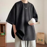 Camiseta de manga corta de gamuza pesada para hombre, camiseta informal holgada de talla grande con manga de cinco cuartos, ropa cómoda de verano para hombre - details 2